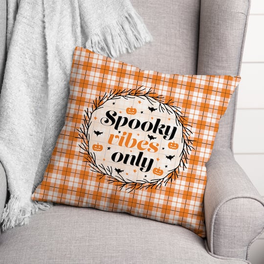 Spooky Vibes Only Plaid 18" x 18" Spun Poly Pillow
